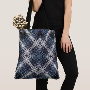 Tote Bag Treillis géométrique bleu et blanc lumineux