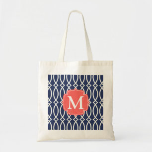 Tote Bag Treillis moderne élégant de bleu marine décoré
