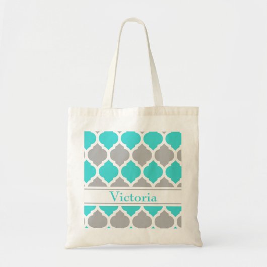 Tote Bag Trellis marocain turquoise et gris (Devant)