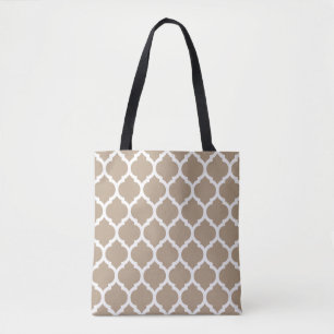 Tote Bag Trendy Light Cream Marocain quatrefoil Motif