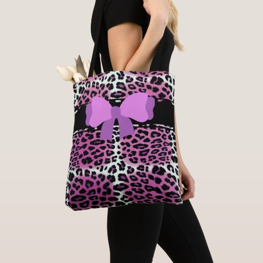 Tote Bag Trendy mignon rose blanc léopard Personnalisé (De près)