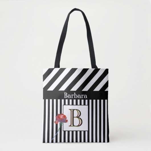 Tote Bag Trendy Modern Stripes Monogram Name  (Devant)