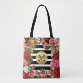Tote Bag Trendy Monogram Stripes Rose Fleurs Parties scinti (Devant)