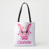 Tote Bag Trendy Pink Bunny  with Bubble Gum – Custom Name (Devant)