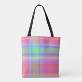 Tote Bag Trendy Rainbow Plaid Stripes Girly Script Monogram (Dos)