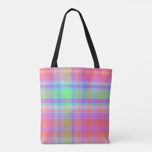 Tote Bag Trendy Rainbow Plaid Stripes Girly Script Monogram (Dos)