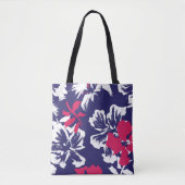 Tote Bag Trendy Tropical Abstract Blue Red Floral Pattern (Devant)