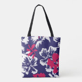 Tote Bag Trendy Tropical Abstract Blue Red Floral Pattern (Dos)