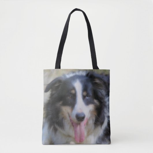 Tote Bag Tri Couleur Bordure Collie Face (Devant)