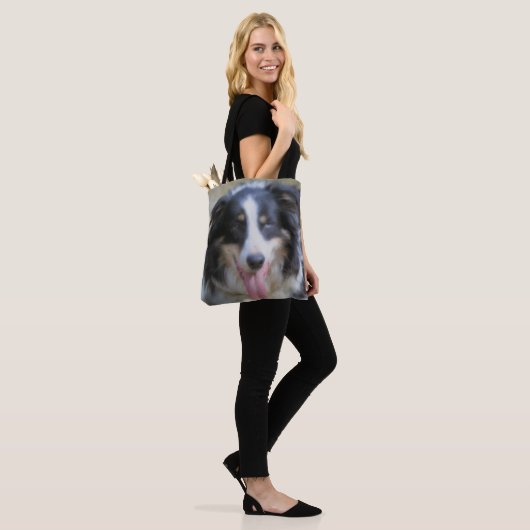 Tote Bag Tri Couleur Bordure Collie Face (Sur le modèle)