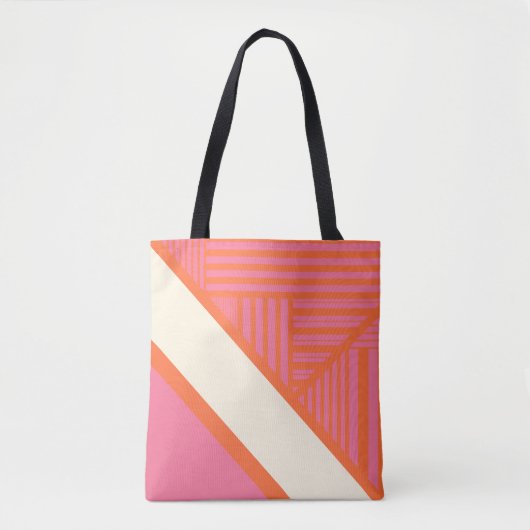 Tote Bag Triangle rayures en rose, orange et crème (Devant)