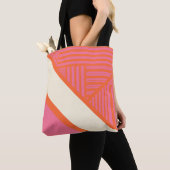 Tote Bag Triangle rayures en rose, orange et crème (De près)