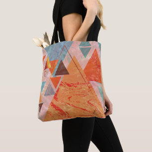Tote Bag Triangles abstrait motif de bloc de couleur géomét