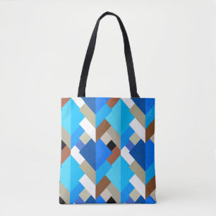 Tote Bag Triangles Abstraits modernes, Bleu de Cobalt et Br