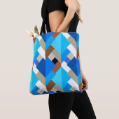 Tote Bag Triangles Abstraits modernes, Bleu de Cobalt et Br (De près)