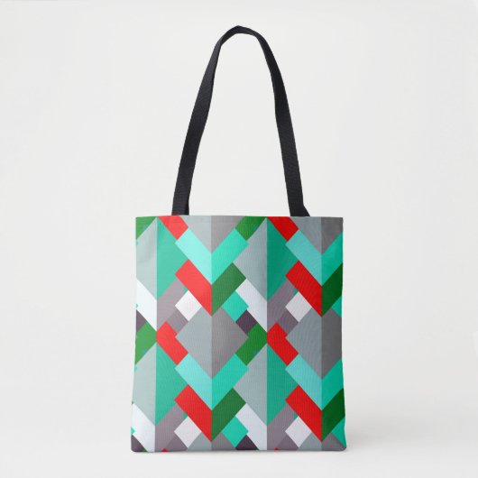 Tote Bag Triangles Abstraits modernes, Turquoise, Rouge et (Devant)