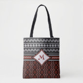 Tote Bag Tribal Abstrait noir, blanc et rouge (Devant)