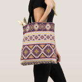 Tote Bag Tribal Aztec rayé, motif géométrique. (De près)