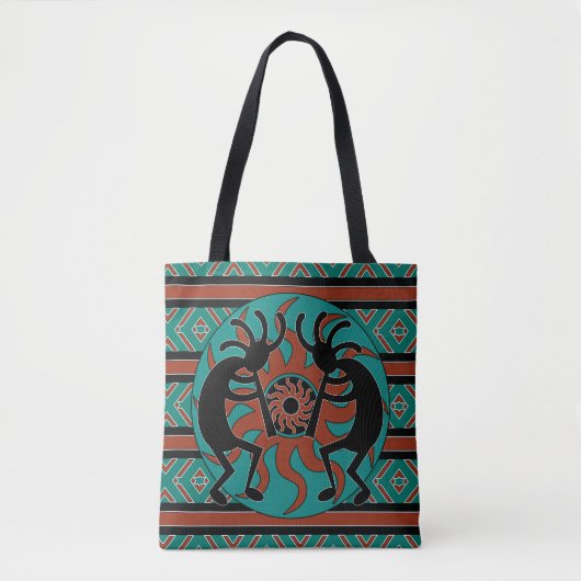 Tote Bag Tribal Kokopelli Turquoise Brown Et Noir (Devant)