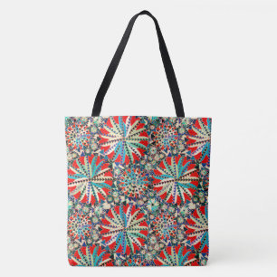 Tote Bag Tribal Mandala Print, Rouge, Bleu et Crème