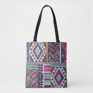 Tote Bag Tribale rétro, motif géométrique vintage.
