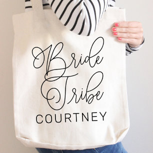 Tote Bag Tribu de la Mariée Noir Écriture Moderne Personnal