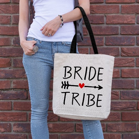 Tote Bag Tribu de mariée flèche cœur rouge Boho