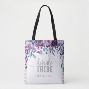Tote Bag Tribu des mariées de fleurs pourpres et d'argent C