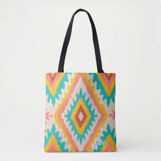 Tote Bag Tribu Vibrante, Motif Géométrique Bohème Audacieux (Devant)