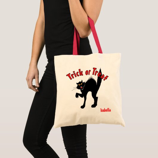 Tote Bag Trick de chat noir effrayant ou traiter bonbon (Devant (produit))