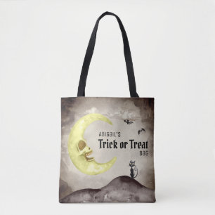Tote Bag Trick or Treat (Ajouter un nom) Halloween Lune Éff
