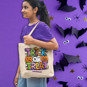 Tote Bag Trick or Treat coloré / Halloween personnalisé