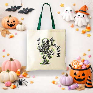 Tote Bag Trick or Treat Néon Vert Danse Squelette Art