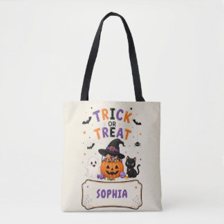 Tote Bag Trick or Treat Orange Halloween Personnalisé 