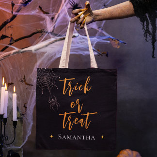 Tote Bag Trick or Treat Toile d'araignée Nom personnalisé -
