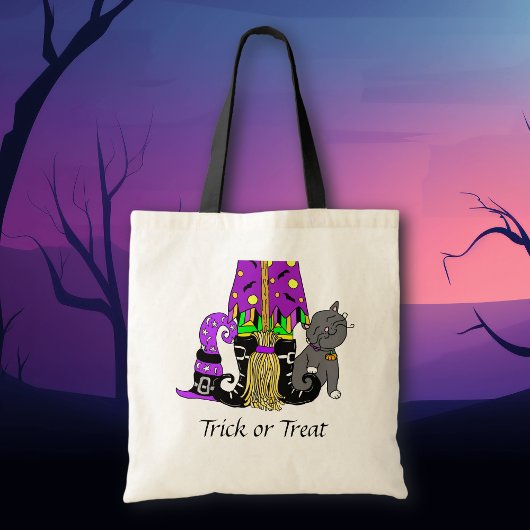 Tote Bag Trick ou traitement Halloween pour sorcière, chat 