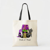 Tote Bag Trick ou traitement Halloween pour sorcière, chat  (Devant)