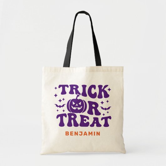 Tote Bag Trick Ou Treat Retro Simple Personnalisé Halloween (Devant)
