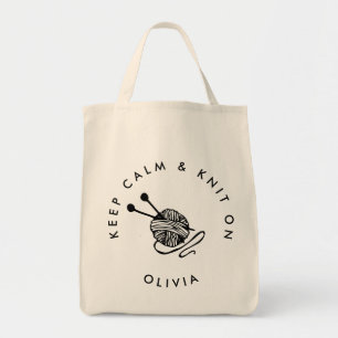 Tote Bag Tricot drôle garder calme et tricoter sur Personna