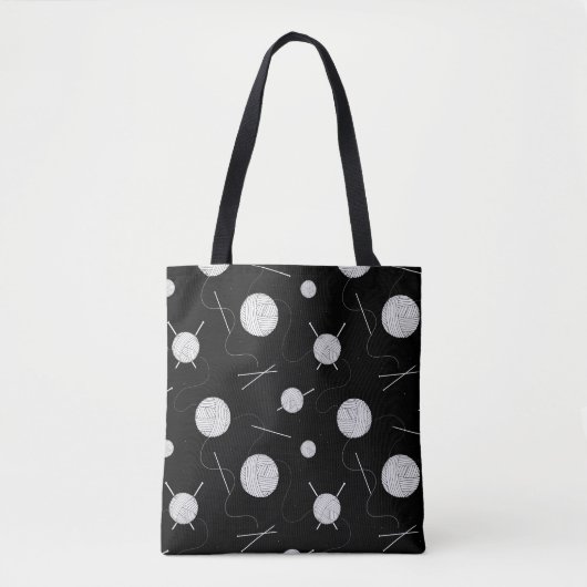 Tote Bag Tricot Fils et aiguilles Noir Blanc (Devant)