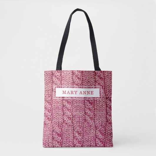 Tote Bag tricot rose personnalisé (Devant)