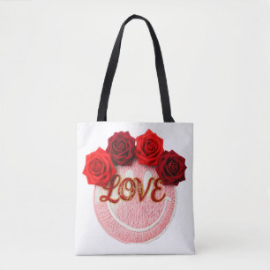Tote Bag Tricot Visage Sourire Rose Rouge Amour Saint-Valen