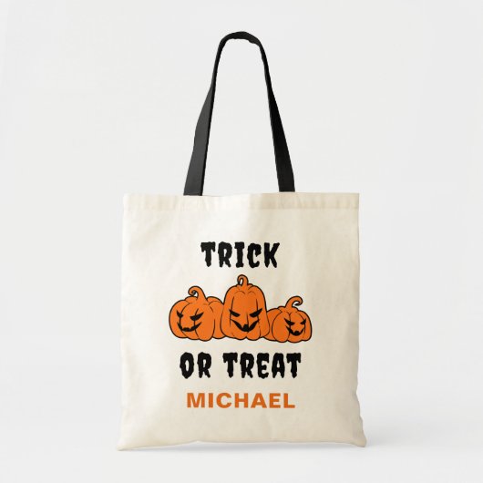 Tote Bag Tricoter Ou Traiter Éffrayant Orange Citrouilles H (Devant)
