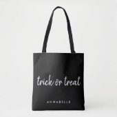 Tote Bag Tricoter ou traiter | Halloween moderne noir et bl (Devant)