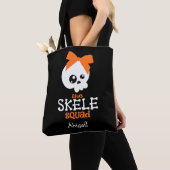 Tote Bag Tricoter ou traiter mignon Squelette orange Nom d' (De près)