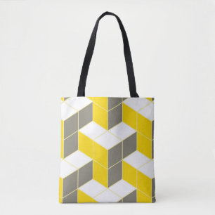 Tote Bag Trident cubique isométrique gris et jaune sans joi