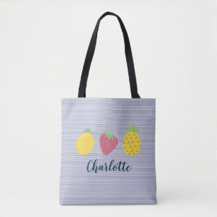Tote Bag Trio de fruits d'été avec Marine Pinstripe