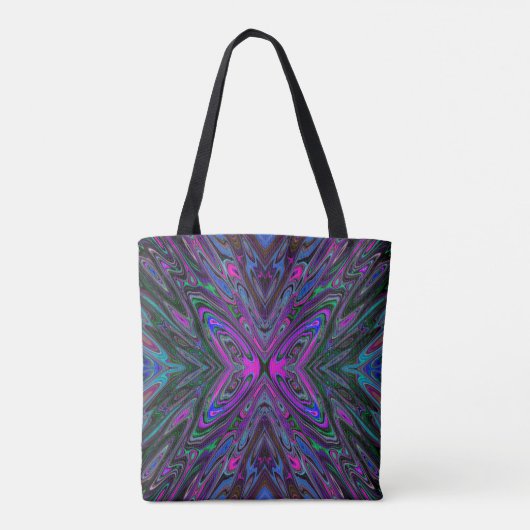 Tote Bag Trippy Magenta, Bleu et Vert Papillon Abstrait (Dos)
