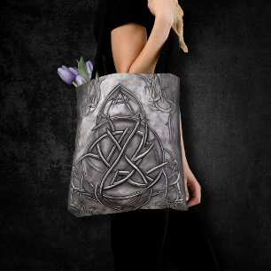 Tote Bag Triquetra Trinity Knot Silvery Pewter Faux Metal