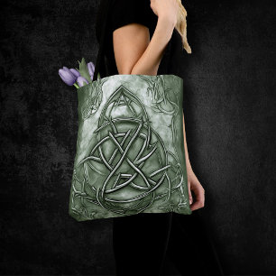 Tote Bag Triquetra Trinity Sage de noeud Vert Faux Metallic